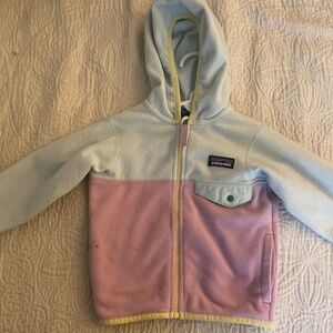 PATAGONIA INFANT GIRL FLEECE 12-18 MONTHS PINK, YELLOW AND BLUE